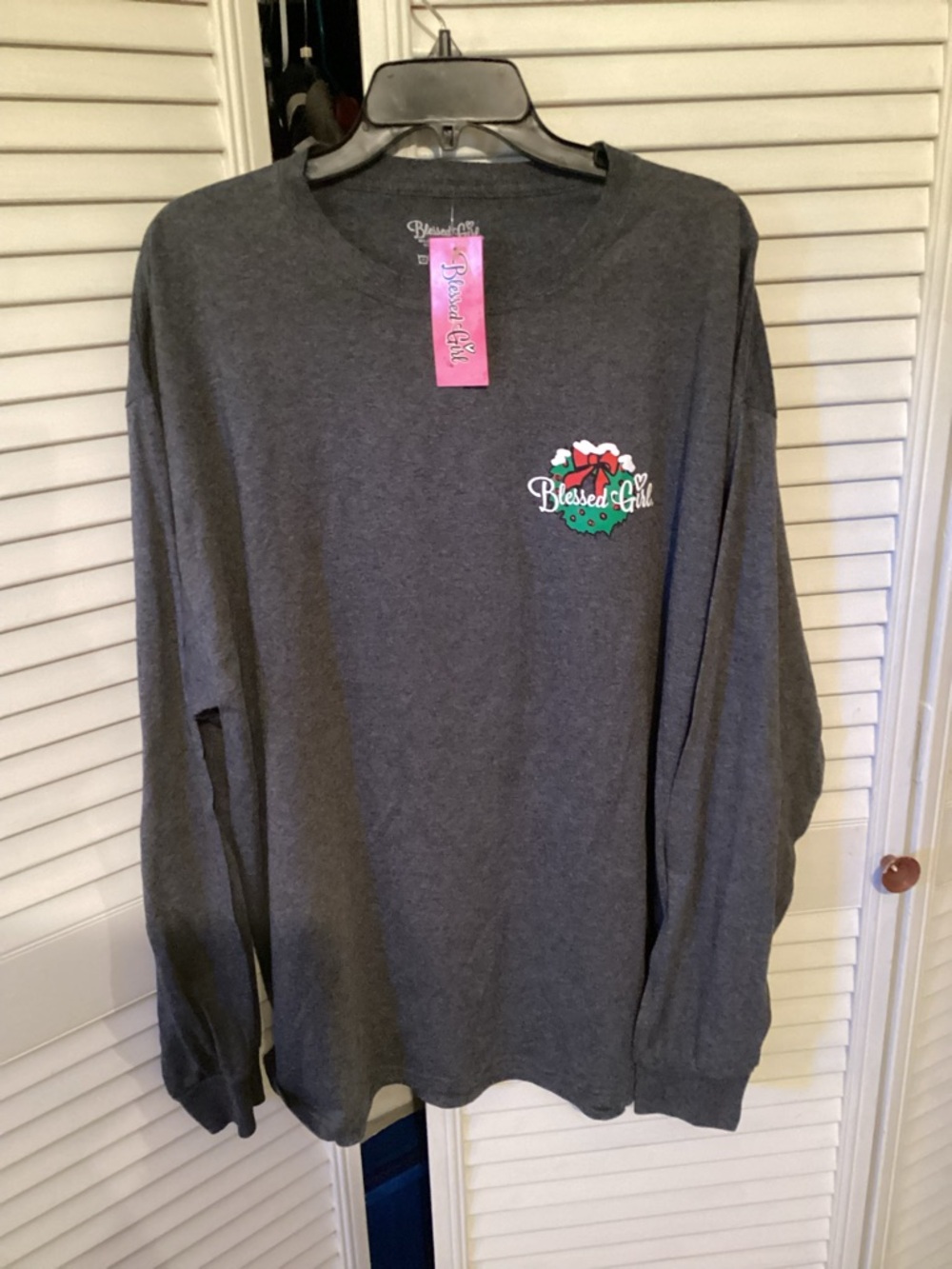Blessed Girl Christmas themed long sleeved T shirt with ribbed collars and cuffs